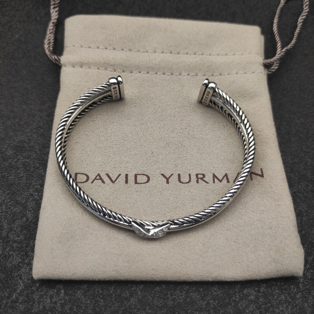 David Yurman Triple-Thread Crossover Diamond Bracelet - Picture 2 of 9